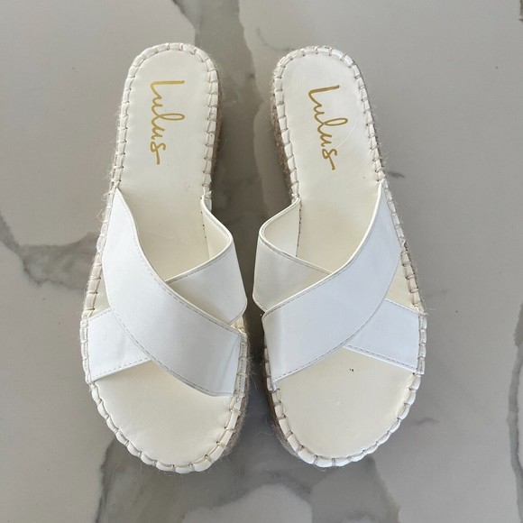 Lulus Womens Espadrille Sandals White Kahli Platform Slip On Boho Shoes Sz 6.5 - Picture 2 of 7